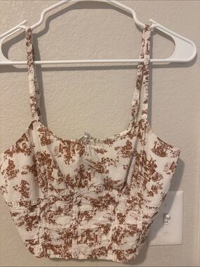 Lily Star Cream Cropped Camisole with Brown Scenic Print